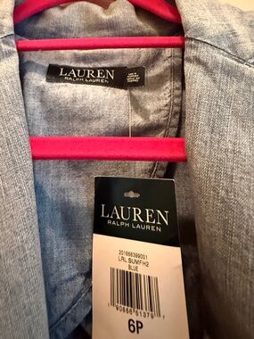 Lauren Ralph Lauren light heather blue blazer with pink hanger accents